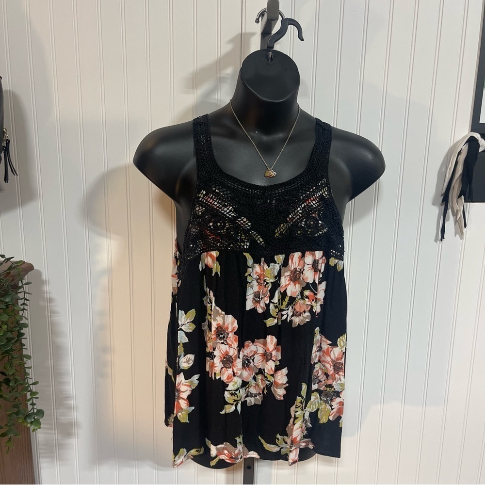 Torrid Black and Pink Blouse with Elegant Floral Design 1X